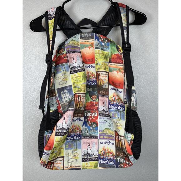 HARD ROCK CAFE PACKABLE‎ POSTCARD BACKPACK Soft Shell Backpack Multicolor Pocket - Picture 4 of 11